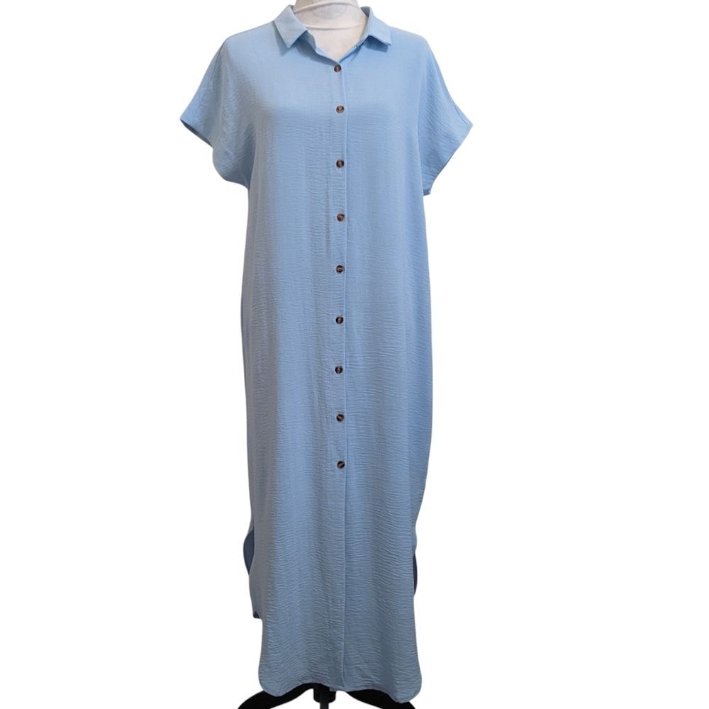 Uvog Maxi Swimsuit Cover Kimono Cardigan Button Up Blue Medium